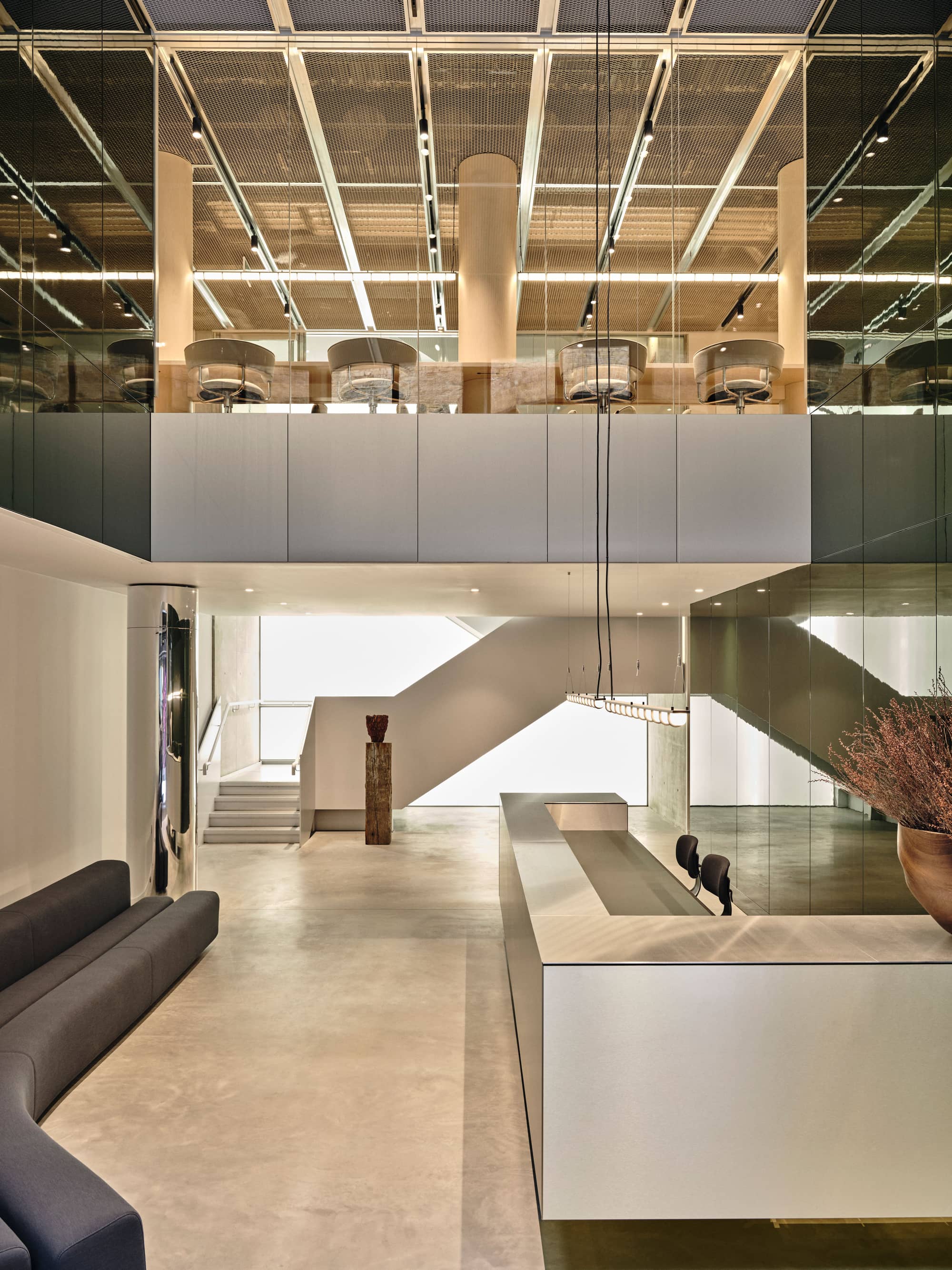 Minimalist entrance area of the Borough Yards workspace.